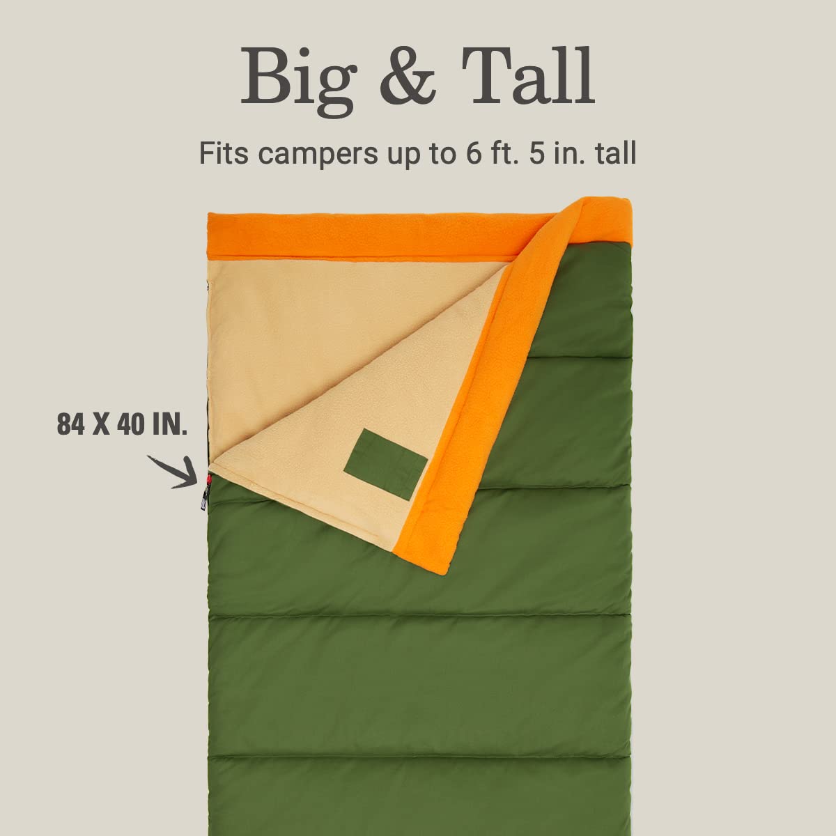 Coleman Big Game 0°F Big & Tall Sleeping Bag Cold Weather Adult Sleeping Bag with Eco-Conscious Filling Sherpa & Flannel Lining 2-Way Zipper Fits Campers up to 6'5