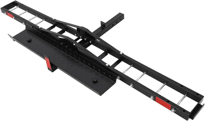 Garvee Motorcycle Trailer Carrier with Loading Ramp, 600 LBS Weight Capacity, Heavy-Duty Iron & Aluminum Construction, Includes 4 Straps, Black Motorcycle Transport Hitch Platform, Black