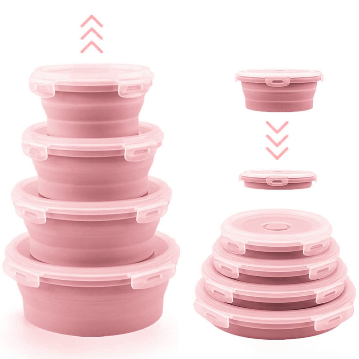 Collapsible Bowls For Camping, Set of 4 Silicone Food Storage Containers with Lids, Rv storage and organization, Rv Kitchen Accessories, BPA Free, Microwavable, Freezer, Dishwasher Safe Green