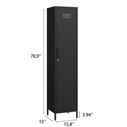 Elitehouse Tall Single Door Metal Locker with Adjustable Shelves, Black Tall Metal Locker Storage Cabinet，Easy Assembly for Living Room （15.8”W x 15”D x 70.9”H ）