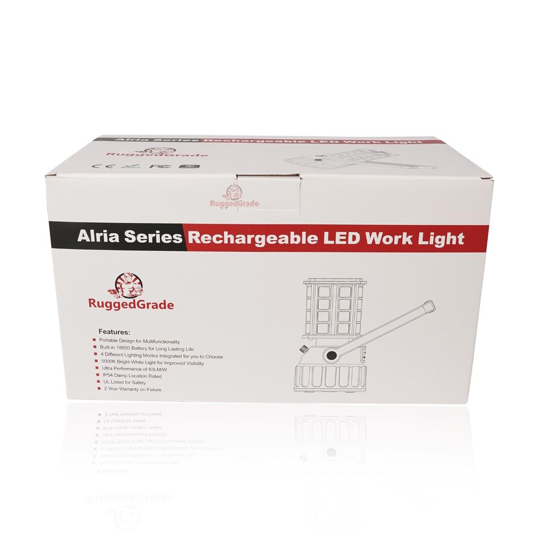 RuggedGrade 48W - Alria Series - Rechargeable LED Work Light - 4,000 Lumens -5000K Bright White - LED Construction Lights - Portable Lantern - UL Certified