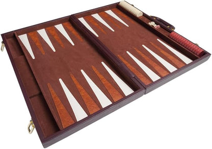 21-inch Backgammon Set - Brown Board and Playing Surface - White and Light Brown Points