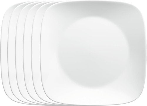 Corelle Vitrelle 6-Piece Salad Plates Set - Lightweight, Chip-Resistant 9-Inch Square Plates in White