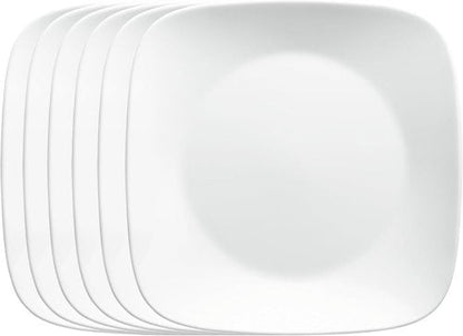 Corelle Vitrelle 6-Piece Salad Plates Set - Lightweight, Chip-Resistant 9-Inch Square Plates in White