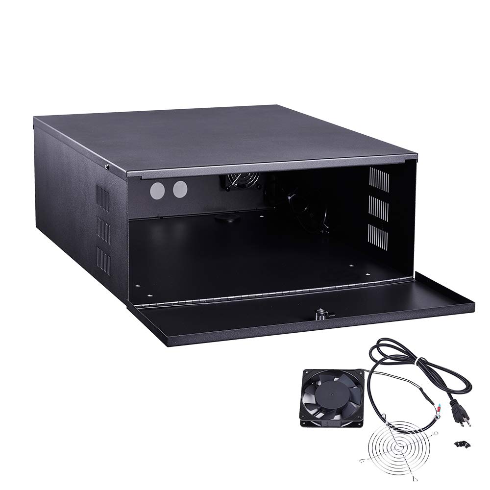 Kenuco Heavy Duty 16 Gauge DVR Security Lockbox with Fan (Black 18'' X 17.9'' X 4.96')