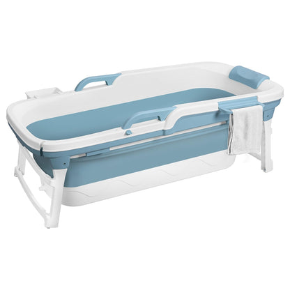 Portable Bathtub Adult,51" Foldable Large Collapsible Tub with Handle,Freestanding Surround Collapsible Bathtub,No Lid,Hot Bath,Ice Bath Blue 130 cm