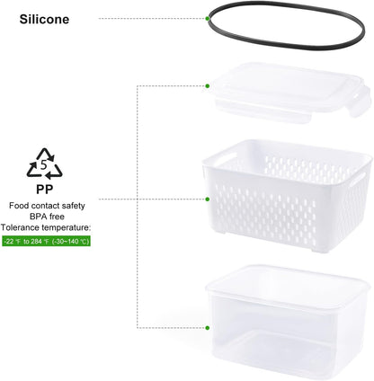 5 PCS Large Fruit Containers - Leakproof Food Storage with Removable Colander | Dishwasher & Microwave Safe