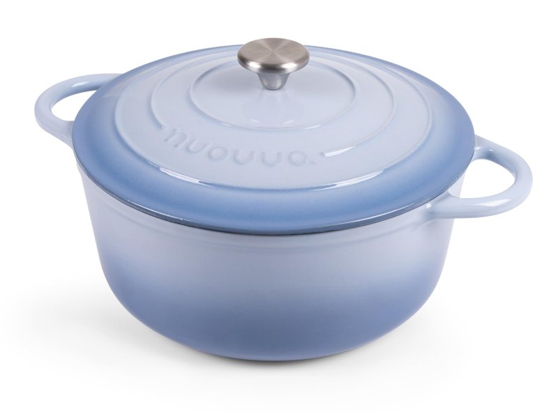 Nuovva Enamelled Cast Iron Dutch Oven Pot with Lid 6.4 Quart Non Stick Casserole Pot – Heavy Duty & Oven Safe up to 500° F for Bread Baking, Braising, Stews, Roasting – 28cm Costal Blue