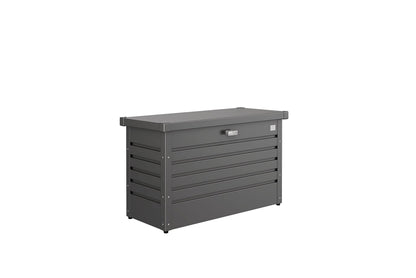 Biohort LeisureTime Metallic Dark Gray Deck Box - 51 Gallon Metal Outdoor Storage, Locking, Waterproof, for Tools, Cushions, Pool & Package Chest, Soft Close Size: 18in x 40in x 25in