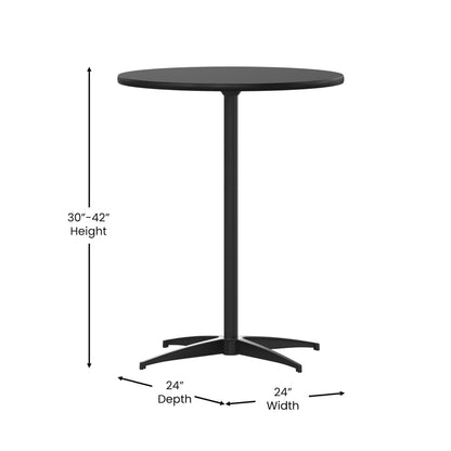 Flash Furniture Lars Black 24'' Round Wood Cocktail Table with 30'' and 42'' Columns