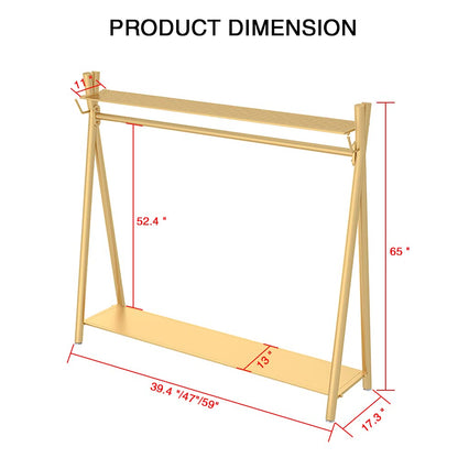 MAIKAILUN Clothes rack Gold, Freestanding Industrial Garment Rack with Double shelves Multi-functional Bedroom Hanging Clothing Rack,Heavy Duty Coat Rack Organizer for Bedroom Shoes 1 pack (39'' L)