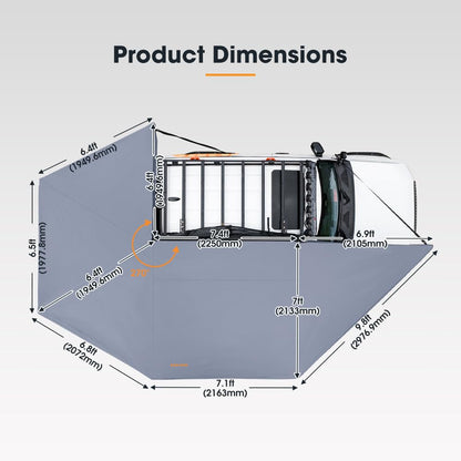 Sanhima 270 Awning Free Standing Built-in LED Light - 129.2 sq.ft Shelter Karlu Frontier Car Side Waterproof UV50+ Wind Resistant, Passenger Side, 270 Degree Vehicle Awning for SUV Van Truck