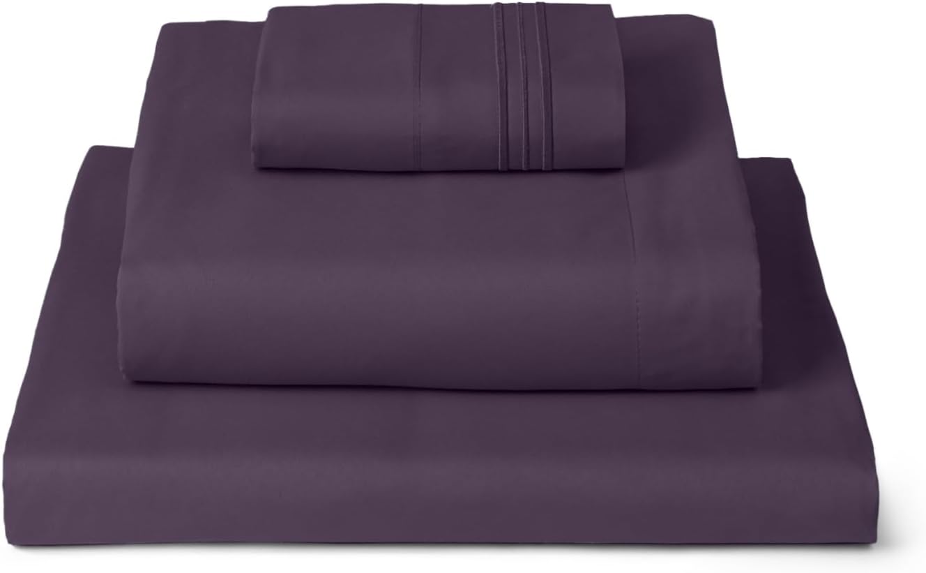 Mellanni Twin XL Sheets Set - 3 PC Hotel Luxury Bedding | Extra Soft, Cooling, Wrinkle-Resistant (Purple)
