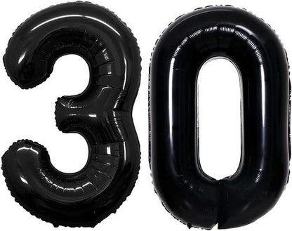 GOER 30th Birthday Balloons - 42 Inch Jumbo Black Foil Helium Decorations for Anniversary Celebrations