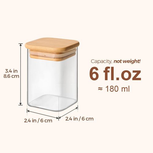 ComSaf 16-Piece Spice Jar Set - Airtight Glass Containers with Bamboo Lids & Labels | 6oz Square Jars
