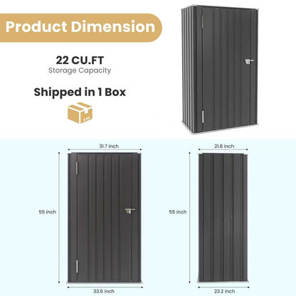 Greesum Outdoor Metal Storage Cabinet, 55'' Lockable Tall Shed, Vertical Tool Organizer Without Shelves for Garage, Patio, Backyard, Home & Lawn, Black