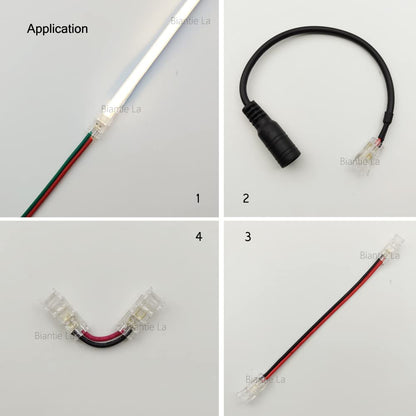 Biantie La 2-Pin LED Light Strip Connectors, 5mm, Solderless Adapter for 12V 24V COB LED Strips, Pack of 10