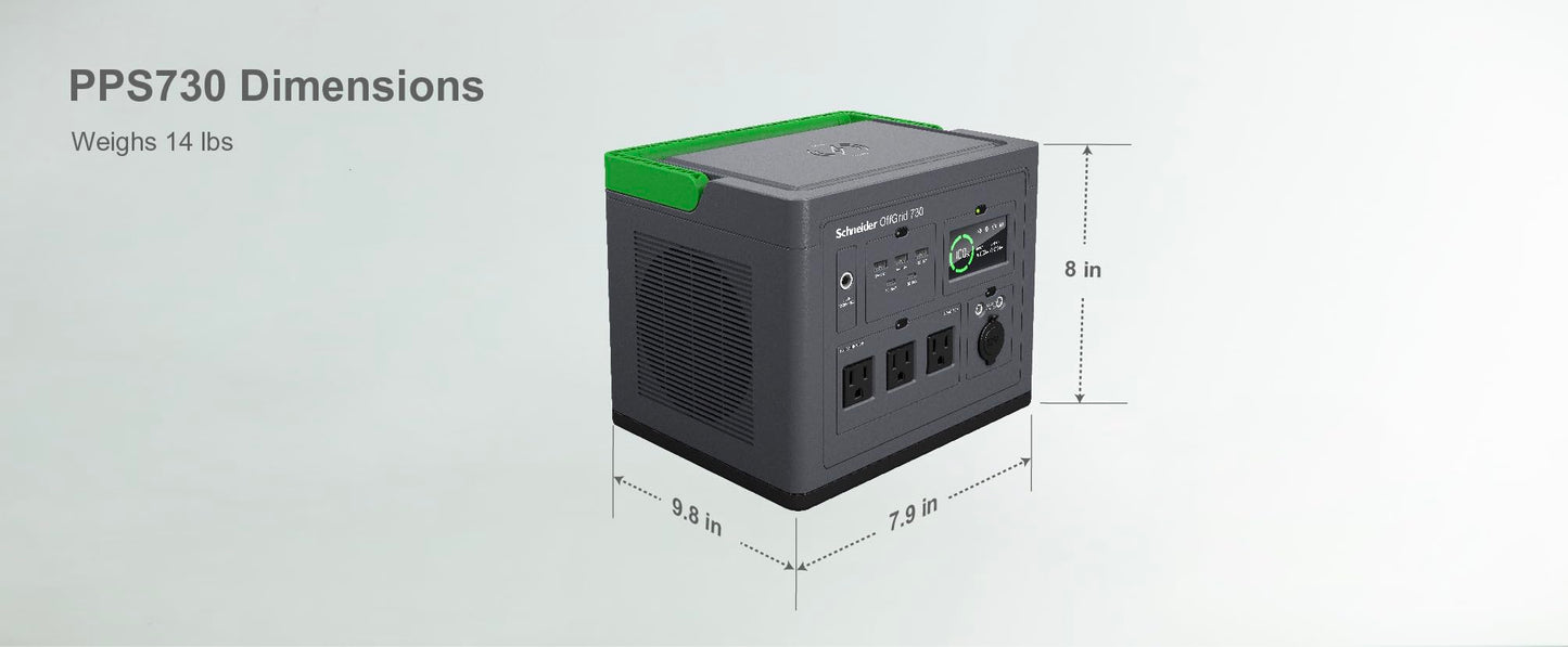 Schneider OffGrid 738Wh Portable Power Station, PPS730 Portable Solar Generator with Wireless Charging Pad, for Camping or Home
