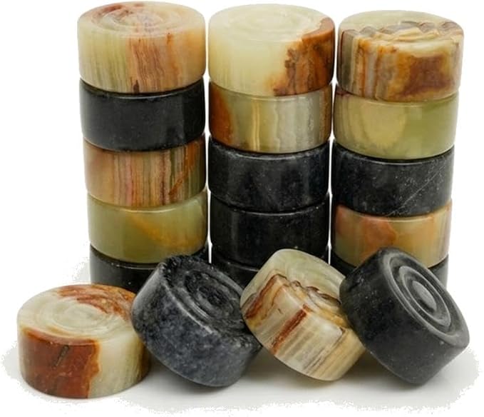Marble Chess Checker Pieces Set with Storage Box Collection (Black Green)