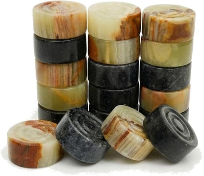 Marble Chess Checker Pieces Set with Storage Box Collection (Black Green)