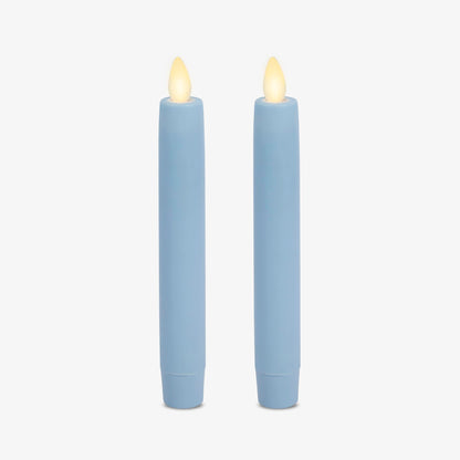 Luminara Set of 2 Flameless Candle Tapers (0.87" x 6.7") Flat Top Real Wax Unscented (Airy Blue)