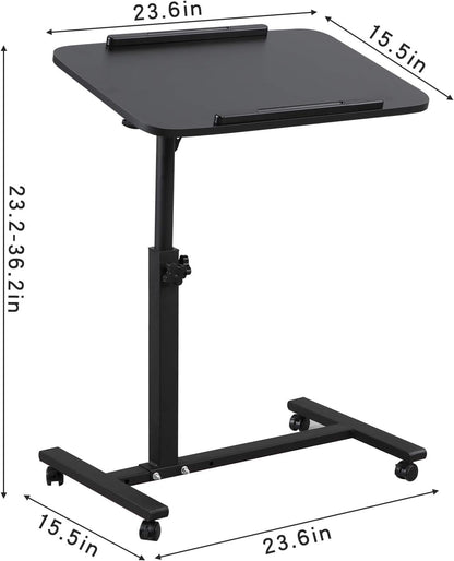 Laptop Table Mobile Adjustable Height Portable Desk Notebook Swivel PC Computer Rolling Desk with Wheels, Laptop Stand for Couch Bedside Hospital Bed Table