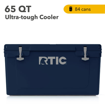 RTIC 65 QT Ultra-Tough Cooler Hard Insulated Portable Ice Chest Box for Beach, Drink, Beverage, Camping, Picnic, Fishing, Boat, Barbecue, Navy