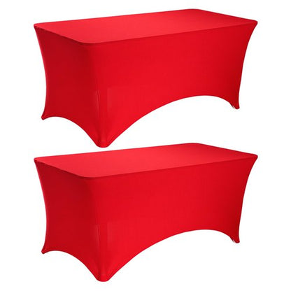 JALANCY 2 Pack 6FT Spandex Table Covers Washable Wrinkle Resistant Stretch Table Cloth for Folding Table Wedding Party Birthday Banquet Bar Events（Red）