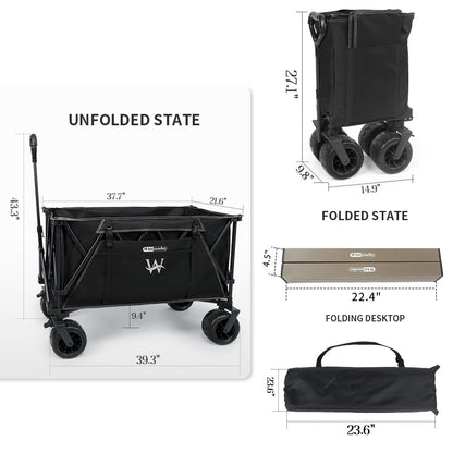 Whitsunday Heavy Duty Collapsible Wagon, 440Lbs Folding Beach Wagon Cart, All Terrain Wheel & Extra Large Utility Camping Park with Table
