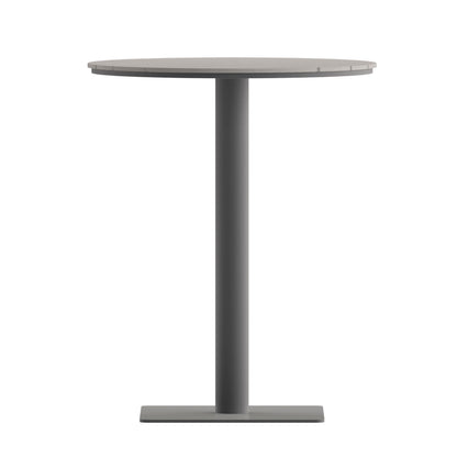 Flash Furniture Finch Commercial Grade Round 24" Table with Faux Teak Poly Slats and Steel Frame, Gray/Gray