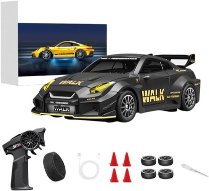 1/43 Scale RC Drift Car 2.4G Full Proportional 4WD Remote Control Car with Gyro Adjustable Speed &amp LED Lights Alloy RC Vehicle for Adult