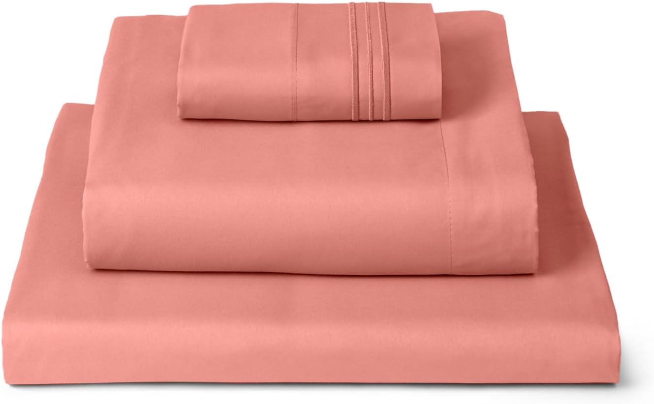Mellanni Twin Sheets Set - 3 PC Luxury Bedding Collection - Extra Soft, Cooling, Wrinkle Resistant | Coral