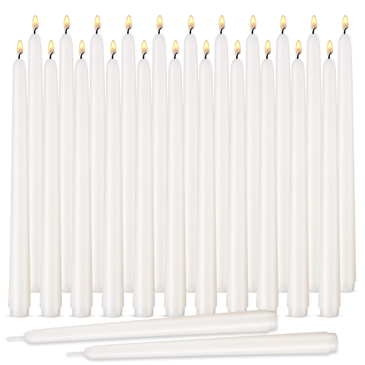 White Taper Candles, Set of 24 Unscented and Smokeless 10 Inch Taper Candles Long Burning, Paraffin Wax with Cotton Wicks for Burning Approxinately 7-8 Hours Time