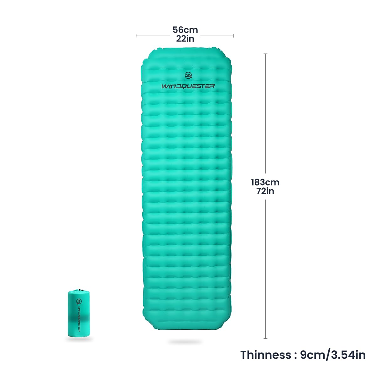 WINDQUESTER Horizon X Inflatable Sleeping Pad – Ultralight 4-Season Camping Mattress, ASTM R-Value 8.5, Waterproof Durable Nylon, Compact Backpacking Sleeping Mat for Hiking & Camping