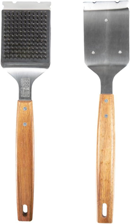BBQ-Aid Grill Brush - Heavy-Duty Scraper with Extended Wooden Handle & Replaceable Stainless Steel Bristles