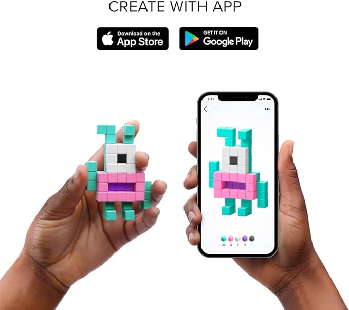 PIXIO Manga - Tiny Magnetic Blocks Building Toy in The Pixel Art Style with Free App - 5/16 Plastic Cubes with 6 Magnets Inside - Open Ended Toy - Creativity kit for Ages 6+