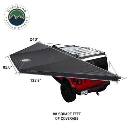 Overland Vehicle Systems 19609927 XD Nomadic 180 Degree Awning Universal with Integrated LED Lights and Black Out | 88 Sq Ft of Coverage | Black Fabric and Travel Bag Included | Weather-Resistant