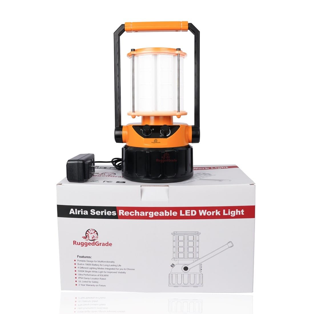 RuggedGrade 48W - Alria Series - Rechargeable LED Work Light - 4,000 Lumens -5000K Bright White - LED Construction Lights - Portable Lantern - UL Certified