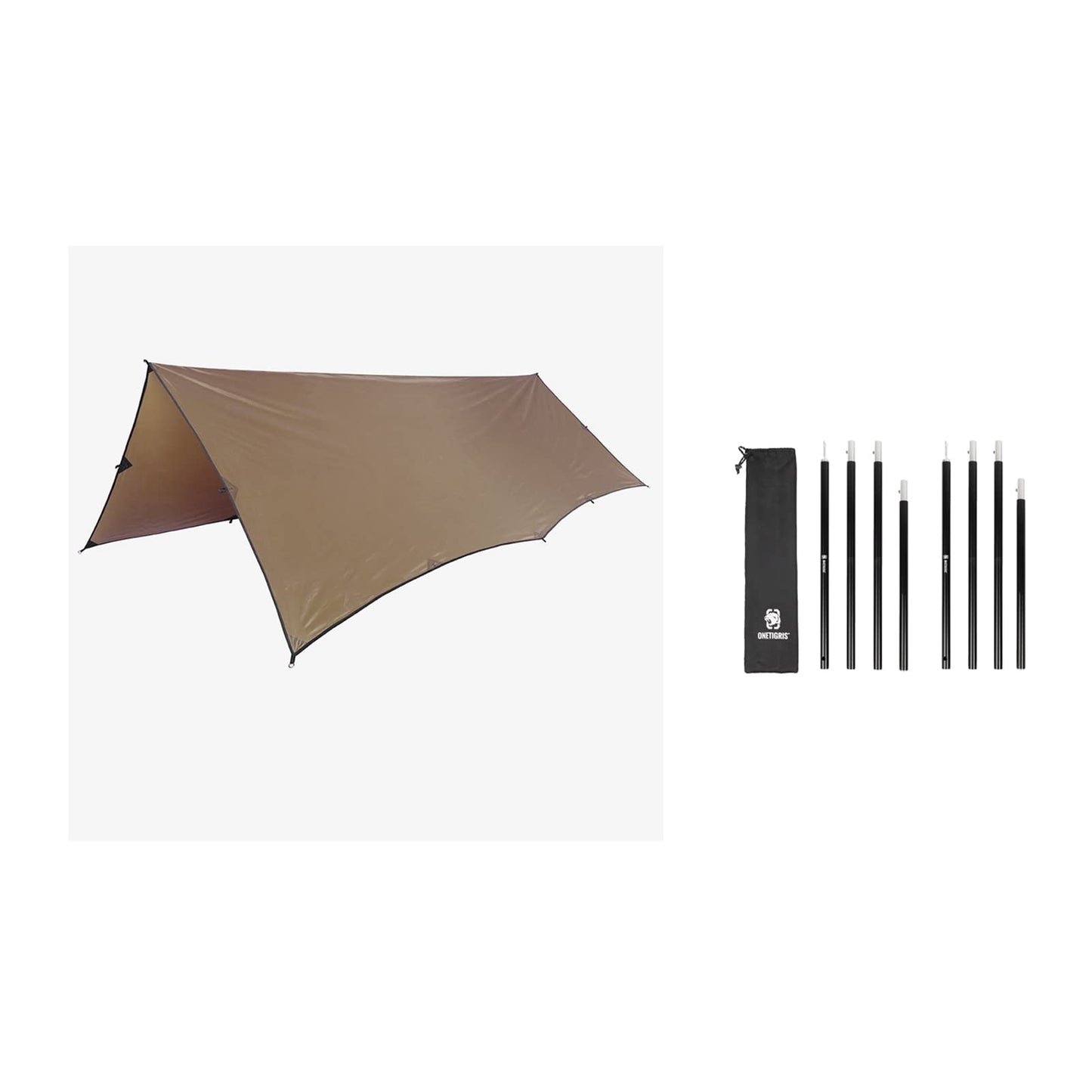 ONETIGRIS Lightweight Tent Poles (1.6m) + Bulwark Camping Tarp