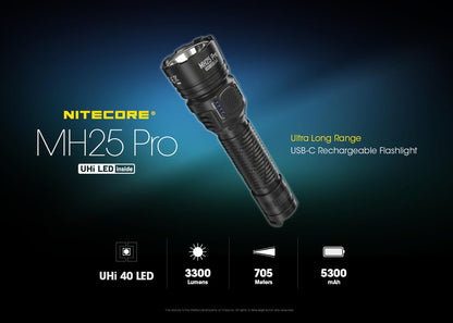 Nitecore MH25 Pro 770 Yard Long Throw Flashlight, 3300 Lumen USB-C Rechargeable Compact Duty Work Light with Lumentac Organizer