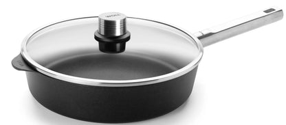 Woll ECO LOGIC PRO 8-Pc Cookware Set: 9.5" & 11" fry pans, 11" sauté pan, 7" saucepan, 9.5" stockpot + 3" lids. Made in Germany, Cast aluminum, Stainless Steel Handles, PFAS-free Diamond QXR nonstick.