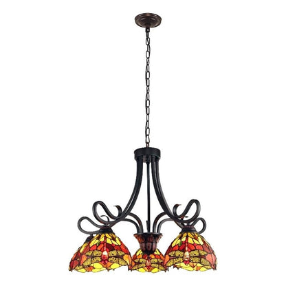 Chloe Lighting Empress Dragonfly Chandelier 5 Light 27in Wide Dark Bronze Multicolor Glass Model CH3T471RD27-DD5