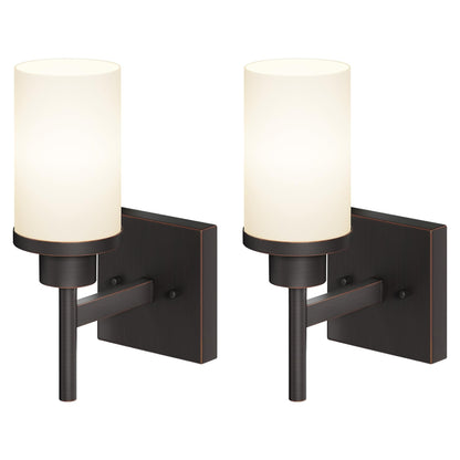AONEON Wall Lights Over Mirror, 1-Light Oil-Rubbed Bronze Sconces, White Frosted Glass Shade, Model T001ORB-L1-P2, 2 Pack