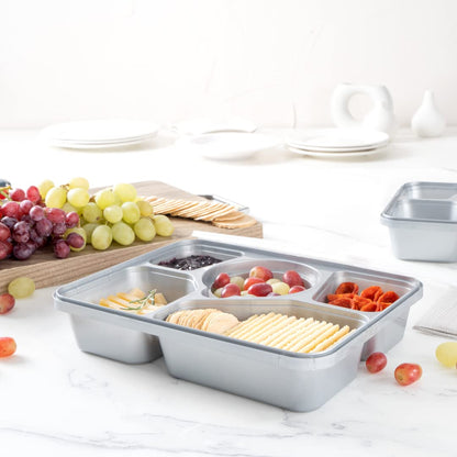 Restaurantware-Futura 63 Ounce Meal Prep Containers With Lids, 100 Tamper-Evident To Go Containers - Microwavable, Disposable, Silver Plastic Food Containers With Lids, For Take Out or Lunches