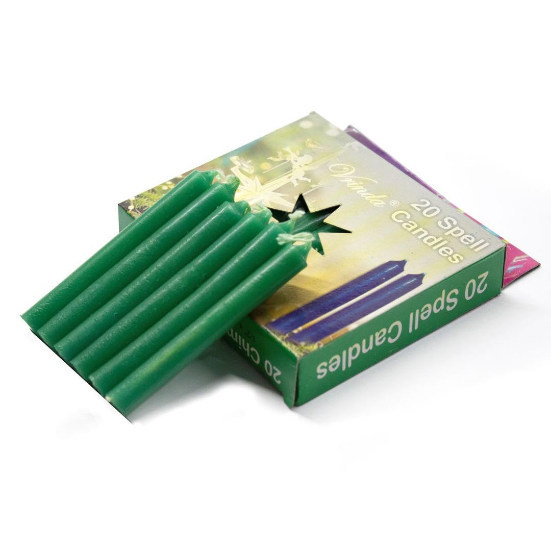 Vrinda® Set of 20-4" Mini Chime Ritual Spell Unscented Taper Candles – Ideal for Chime/Altar/Spell Work (Green)
