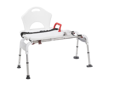 Drive Medical RTL12075 Adjustable Height Sliding Bathtub Transfer Bench Shower Chair with Armrests and Seatbelt, 300 Pound Weight Capacity, White