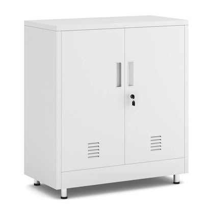 JINGUR Metal Storage Cabinet with Locking Doors and Adjustable Shelf, Small Lockable Sideboard Buffet Cabinet for Home Office Hallway Entryway Living Dining Room (White)