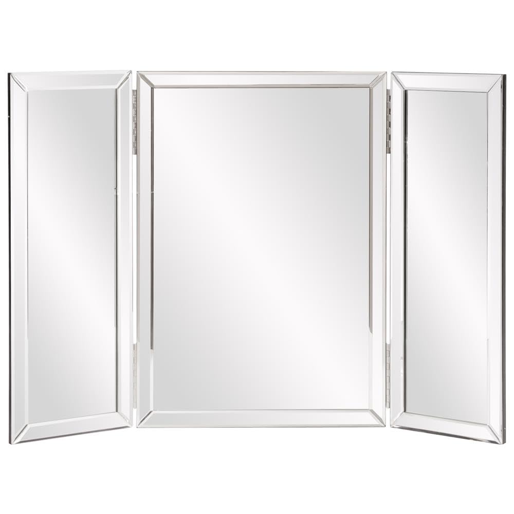 Howard Elliott Collection Tripoli Trifold Vanity Mirror 3 Way TableTop Bedrooms, Bathroom, Makeup Portable Cosmetic & Makeup Mirror with Beveled Edges Tri-fold Mirror, 31 Inch x 21 Inch