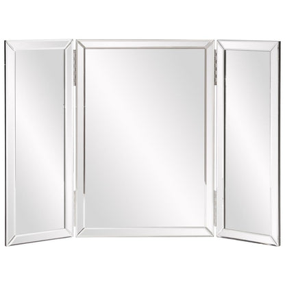 Howard Elliott Collection Tripoli Trifold Vanity Mirror 3 Way TableTop Bedrooms, Bathroom, Makeup Portable Cosmetic & Makeup Mirror with Beveled Edges Tri-fold Mirror, 31 Inch x 21 Inch
