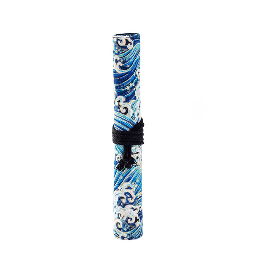 Funny live Paint Brush Holder Art Supplies, Artist Brush Holder & Art Supply Storage Organizer Roll-Up Case Bag, Protect Acrylic Oil Watercolor Paintbrushes (Blue Sea Wave-20 Slot Pockets)